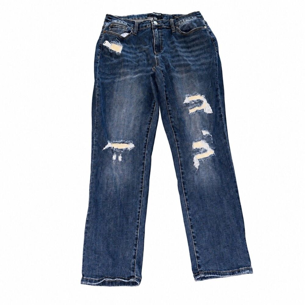 Judy Blue Jeans Womens 13/31 Boyfriend Distressed Thermal Patch Stretch 88306 - Picture 2 of 8
